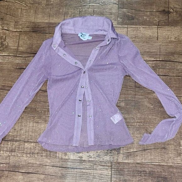 NEW Princess Polly Friday Fever button up sheer glittery top - Picture 2 of 4
